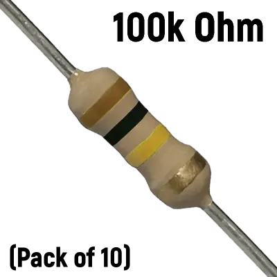 100K ohm, 1/4 Watt Resistor (Pack of 10)