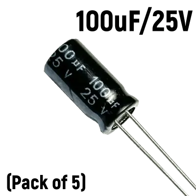 100uf 25V Electrolytic Capacitor (Pack of 5)