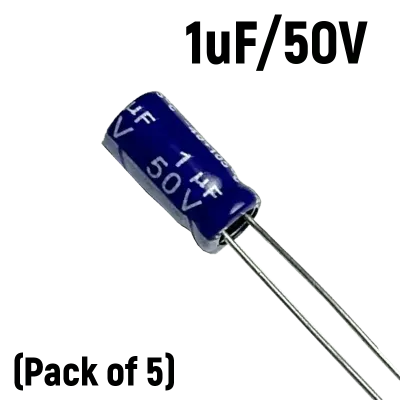 1uF 50V Electrolytic Capacitor (Pack of 5)