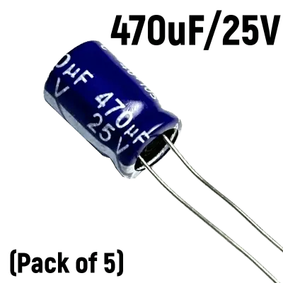 470uF 25V Electrolytic Capacitor (Pack of 5)