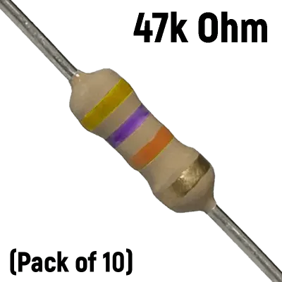 47K Ohm Resistor – 1/4 Watt (Pack of 10)