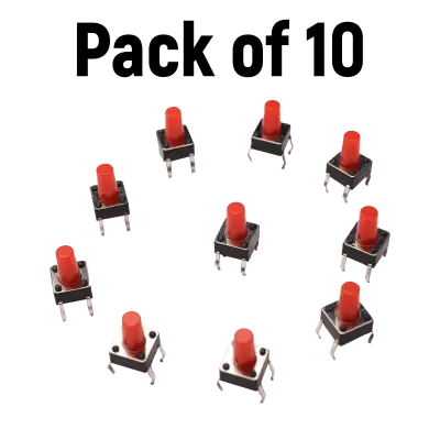 6 x 6 x 8mm Tactile Pushbutton Red (Pack of 10)