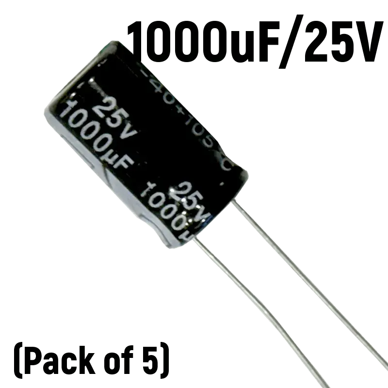 1000uF 25V Electrolytic Capacitor (Pack of 5)