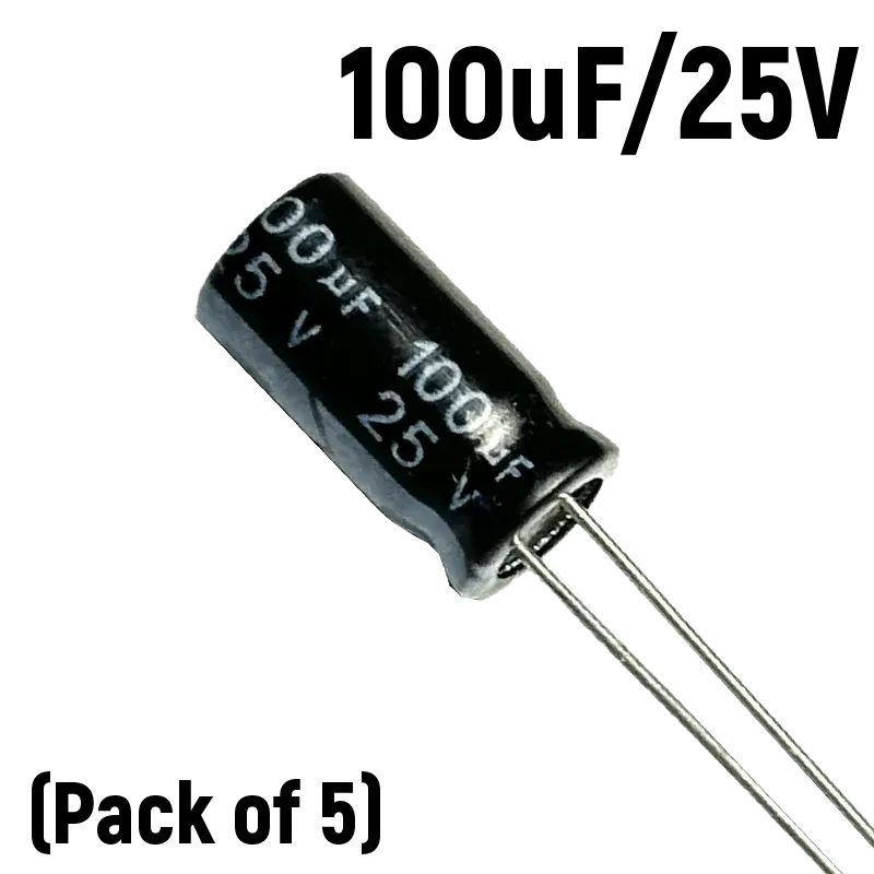 100uf 25V Electrolytic Capacitor (Pack of 5)
