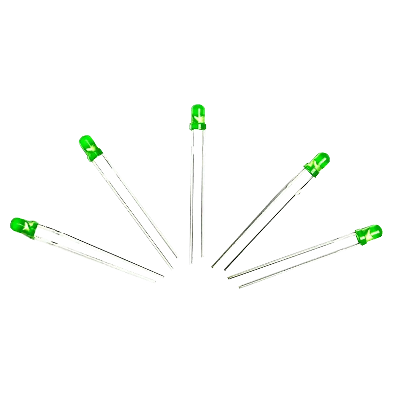3mm Round DIP LED Green (Pack of 5)