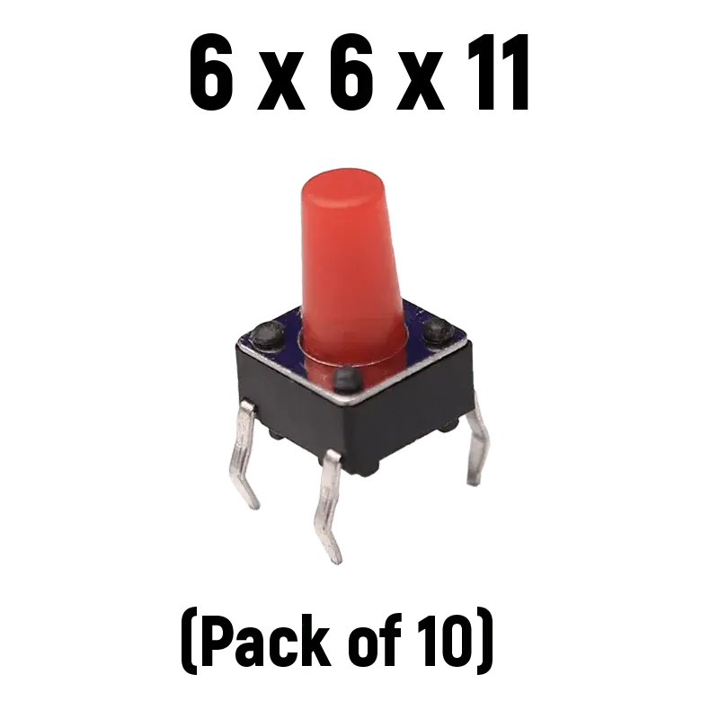 6x6x11mm Tactile 4 Pin RED  Push Button Switch (Pack of 10)