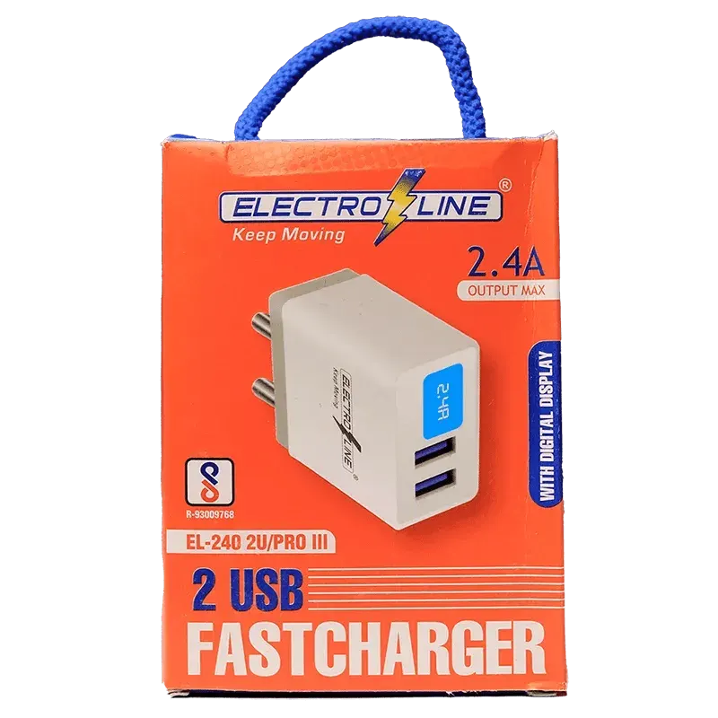 Electroline EL-240 5V 2.4A Fast Charger With Micro-USB and Current Measurement