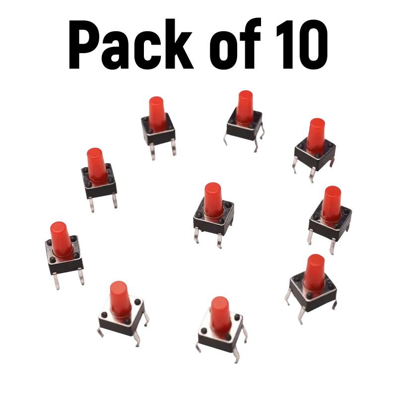 6 x 6 x 8mm Tactile Pushbutton Red (Pack of 10)