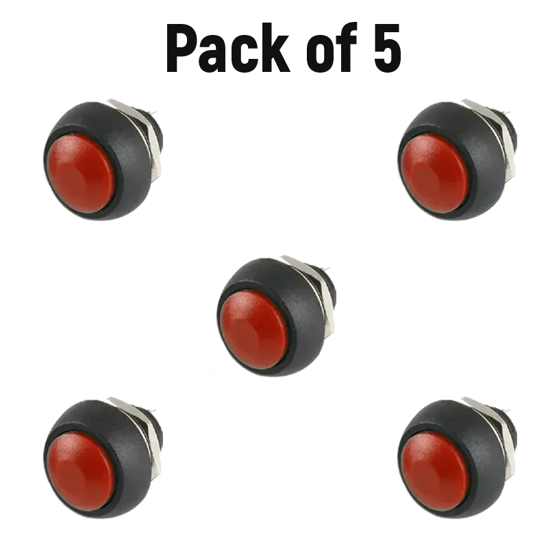 Red Waterproof Push ButtonPBS- 33B 12MM 2PIN Self-Reset Mini Round (Pack of 5) Best Quality